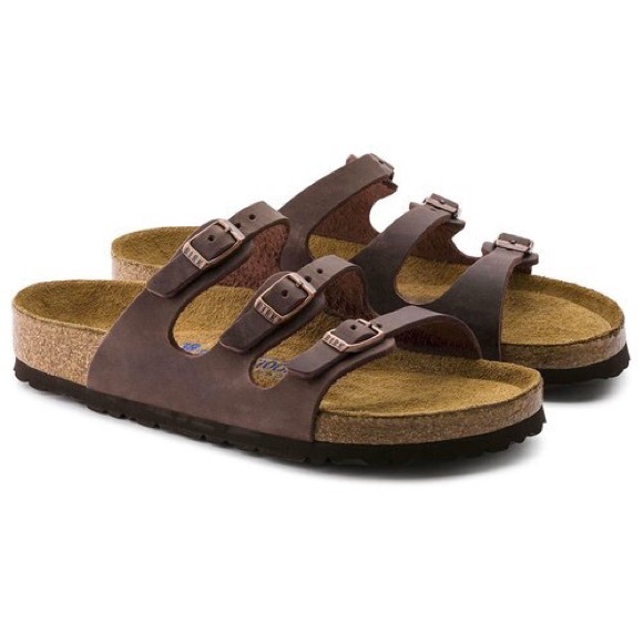 Birkenstock Shoes - Birkenstock Florida Brown Leather Buckle Sandals